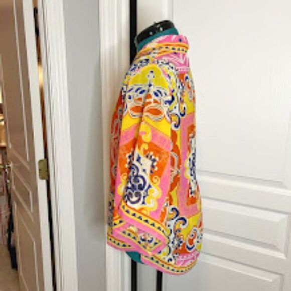 Carmen Marc Valvo Sheer See Thru Lightweight Kimono Paisley Boho Colorful Blouse - Picture 3 of 11
